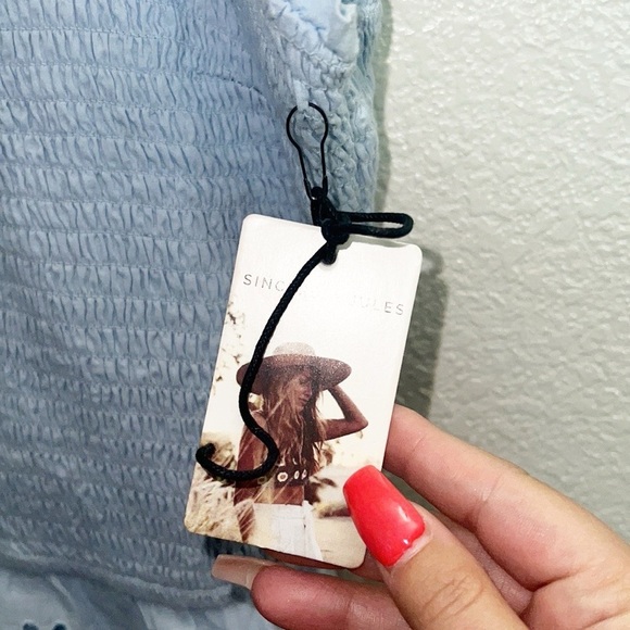 Sincerely Jules Light Blue Smocked Tiered Floral Tank Top Tie Strap Mini Dress - Picture 8 of 9